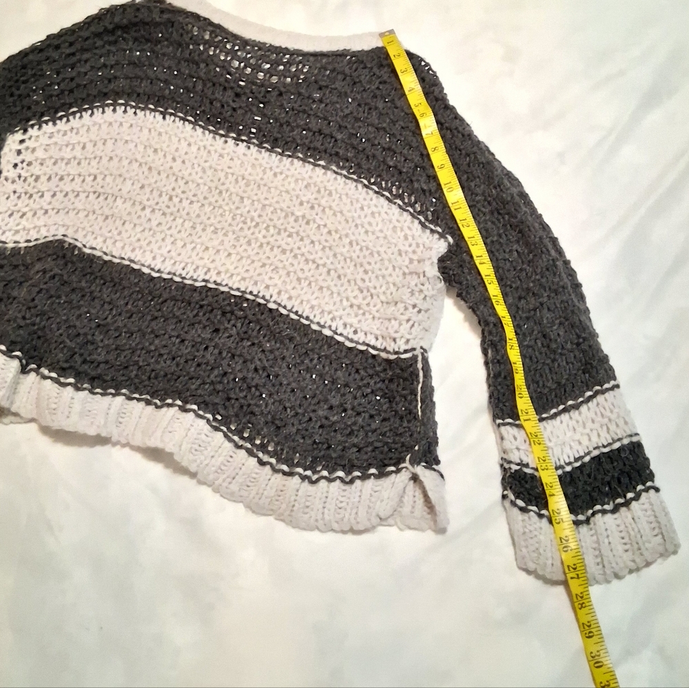 Free People Sweater Monaco Stripped Slouchy Charcoal-Ivory SzM Wool- Alpaca Blen - Picture 8 of 13